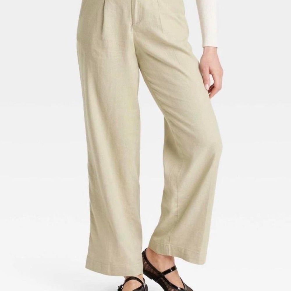 A New Day Womens High-Rise Pleated Wide Leg Trousers Khaki Tan 6 Short NWT